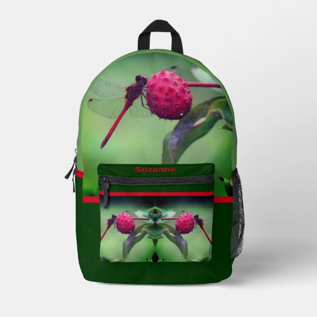 Red Dragonfly On Dogwood Fruit Personalized Printed Backpack (Front)