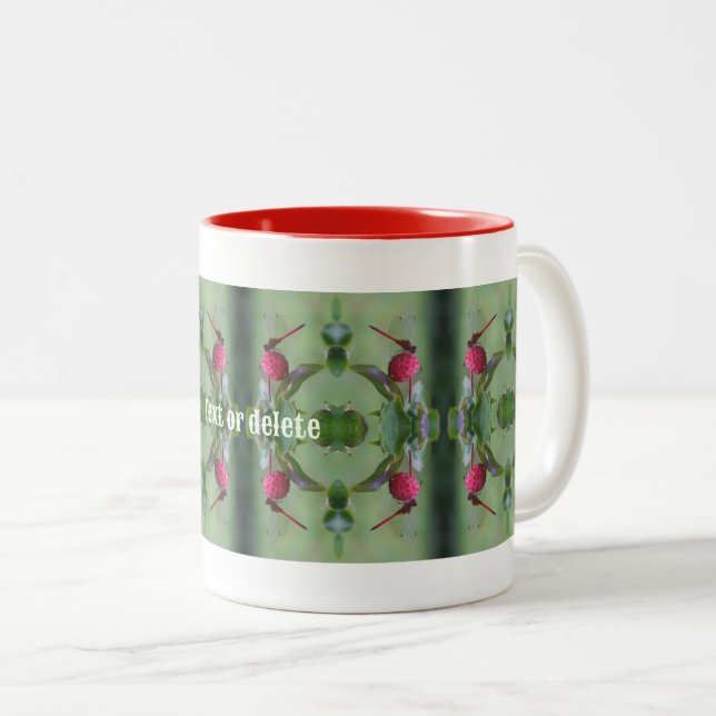 Red Dragonfly On Dogwood Fruit Personalized Two-Tone Coffee Mug (Front Right)