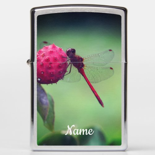 Red Dragonfly On Dogwood Fruit Personalized Zippo Lighter