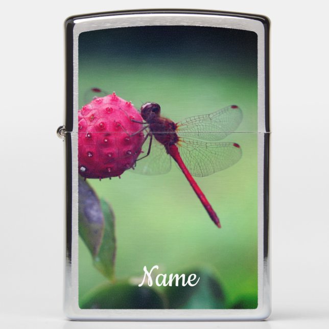 Red Dragonfly On Dogwood Fruit Personalized Zippo Lighter (Front)
