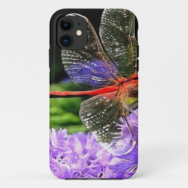 Red Dragonfly on Violet Purple Flowers Case-Mate iPhone Case (Back)