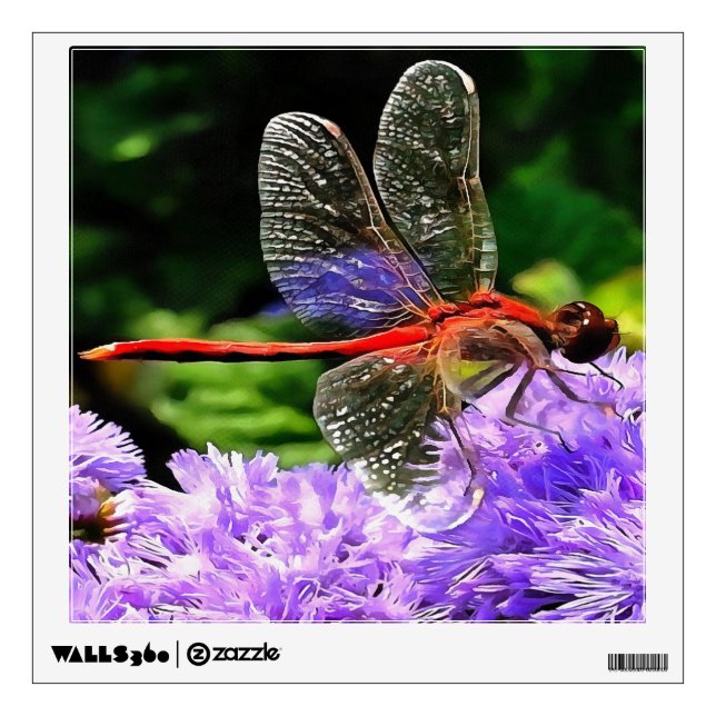 Red Dragonfly on Violet Purple Flowers Wall Sticker (Front)