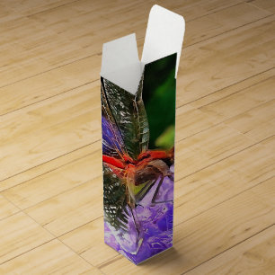 Red Dragonfly on Violet Purple Flowers Wine Box