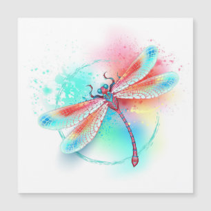 Red dragonfly on watercolor background