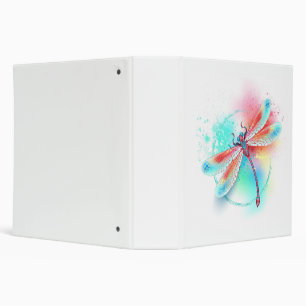 Red dragonfly on watercolor background 3 ring binder