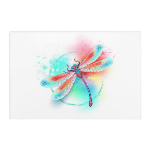Red dragonfly on watercolor background acrylic print