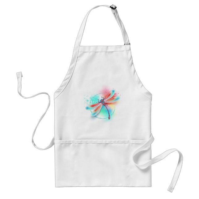 Red dragonfly on watercolor background adult apron (Front)