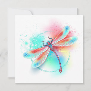 Red dragonfly on watercolor background announcement