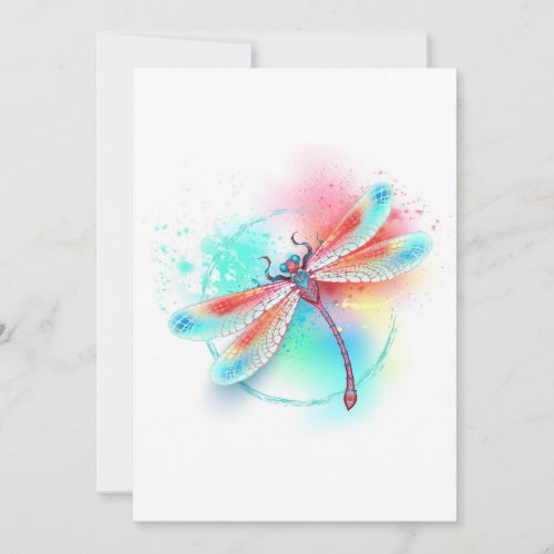 Red dragonfly on watercolor background announcement