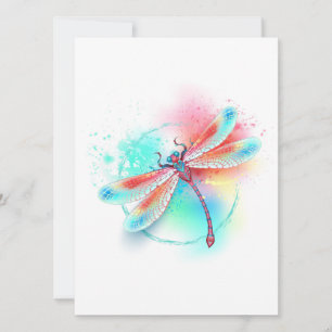 Red dragonfly on watercolor background announcement