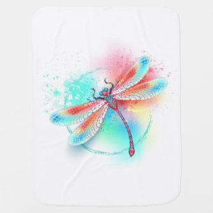 Red dragonfly on watercolor background baby blanket