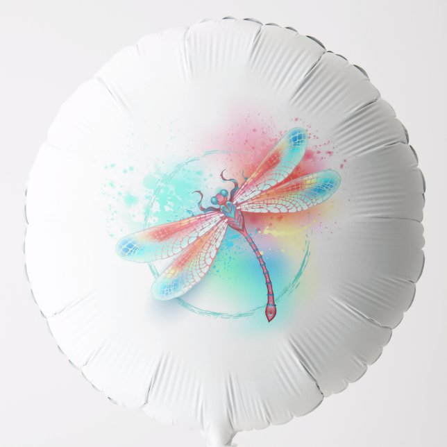Red dragonfly on watercolor background balloon (Front)