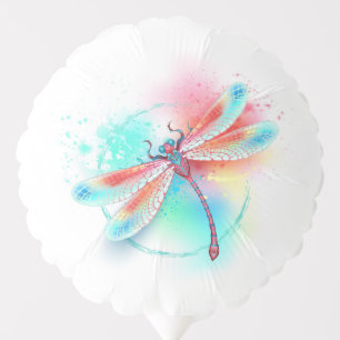 Red dragonfly on watercolor background balloon