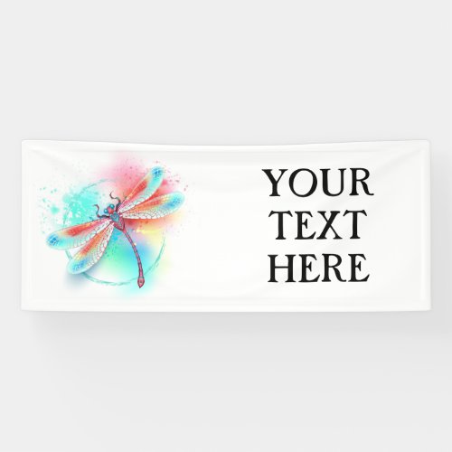 Red dragonfly on watercolor background banner