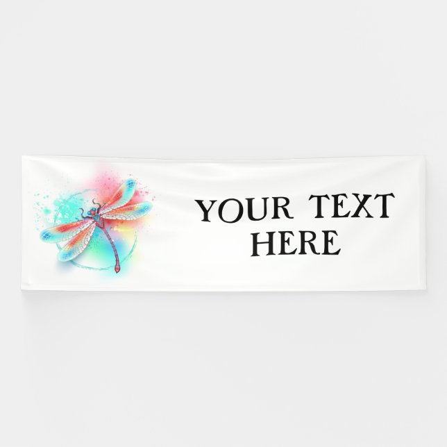 Red dragonfly on watercolor background banner (Horizontal)