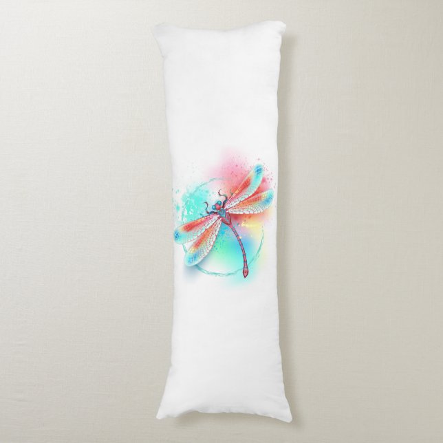 Red dragonfly on watercolor background body pillow (Front Vertical)