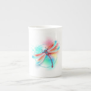 Red dragonfly on watercolor background bone china mug