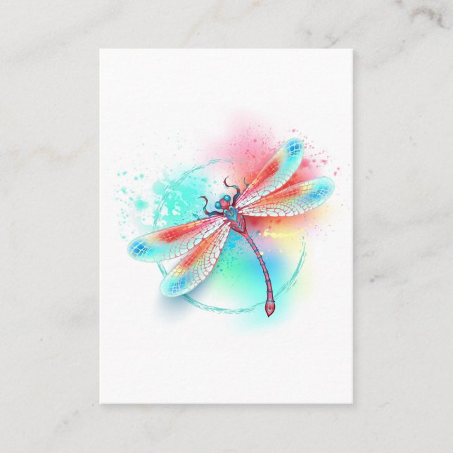 Red dragonfly on watercolor background business card (Front)