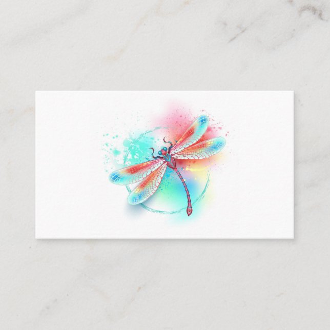 Red dragonfly on watercolor background business card (Front)