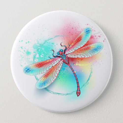 Red dragonfly on watercolor background button