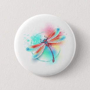 Red dragonfly on watercolor background button