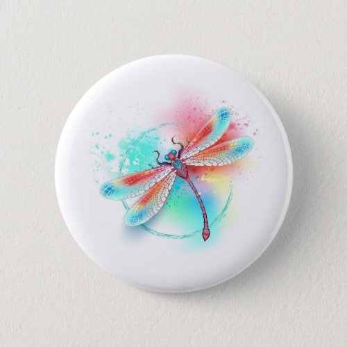 Red dragonfly on watercolor background button