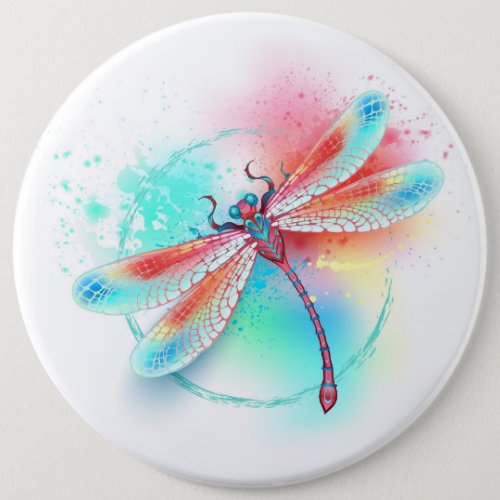 Red dragonfly on watercolor background button