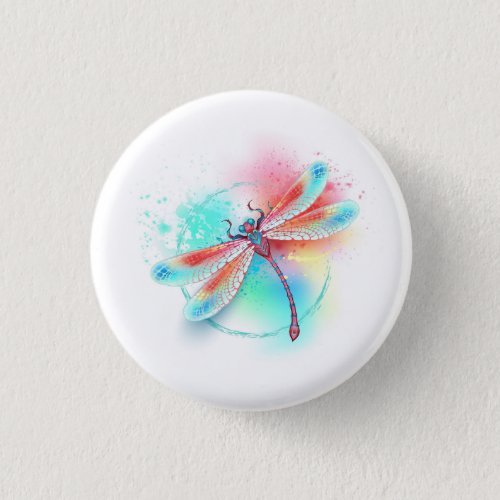 Red dragonfly on watercolor background button