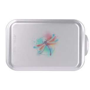 Red dragonfly on watercolor background cake pan