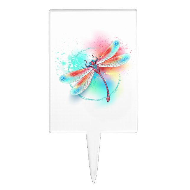 Red dragonfly on watercolor background cake topper (Front)
