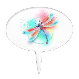 Red dragonfly on watercolor background cake topper