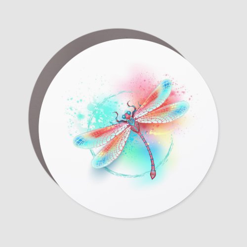 Red dragonfly on watercolor background car magnet