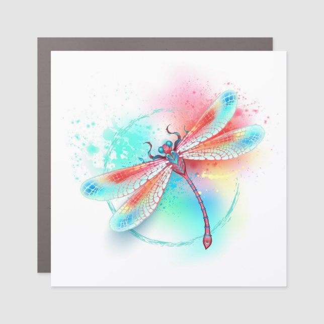 Red dragonfly on watercolor background car magnet (Front)