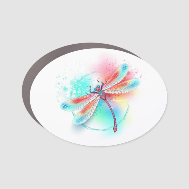 Red dragonfly on watercolor background car magnet (Front)