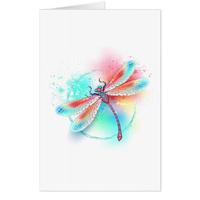 Red dragonfly on watercolor background card (Front)