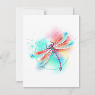 Red dragonfly on watercolor background card