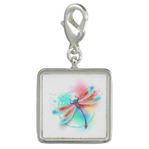Red dragonfly on watercolor background charm
