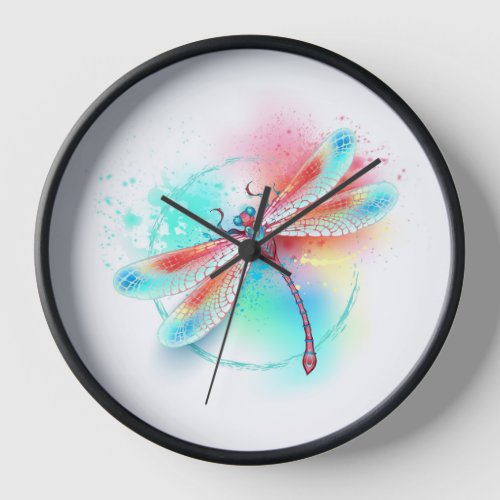 Red dragonfly on watercolor background clock