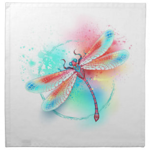 Red dragonfly on watercolor background cloth napkin