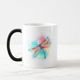 Red dragonfly on watercolor background color morph mug