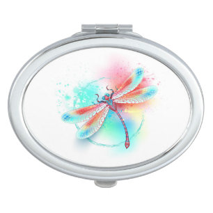 Red dragonfly on watercolor background compact mirror