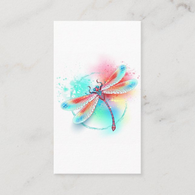 Red dragonfly on watercolor background discount card (Front)