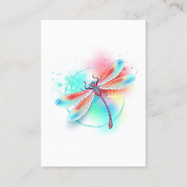 Red dragonfly on watercolor background discount card (Front)