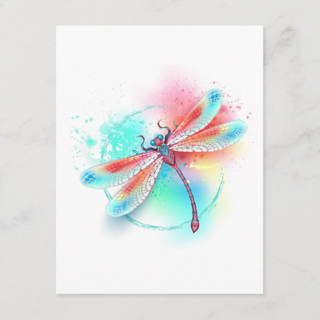 Red dragonfly on watercolor background enclosure card (Front)