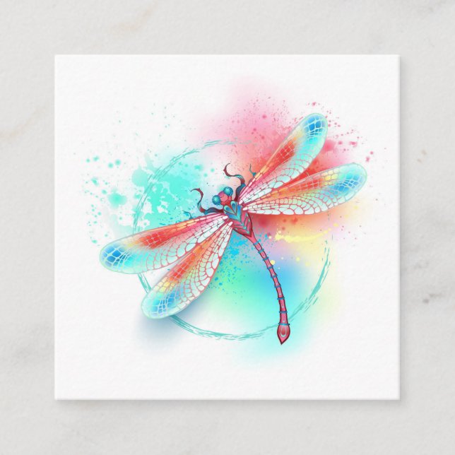 Red dragonfly on watercolor background enclosure card (Front)