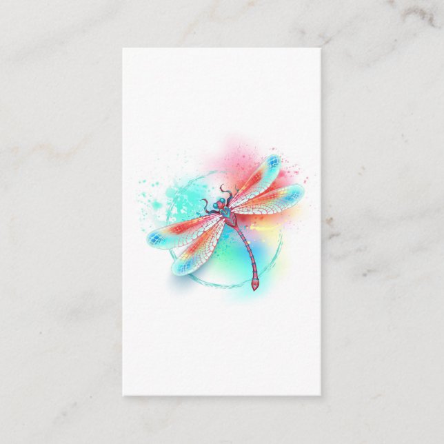 Red dragonfly on watercolor background enclosure card (Front)