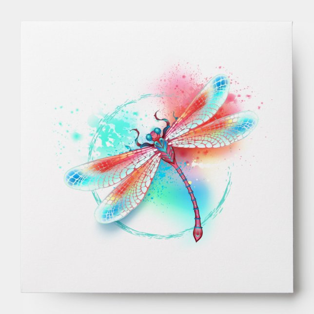 Red dragonfly on watercolor background envelope (Front)