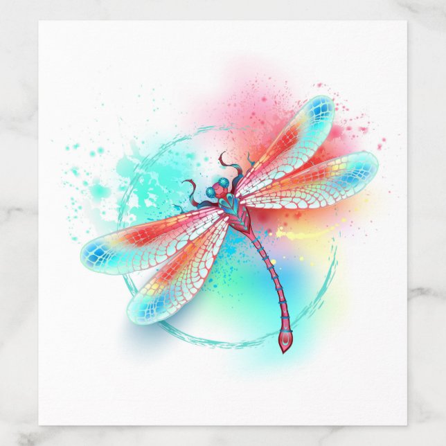 Red dragonfly on watercolor background envelope liner (Design)