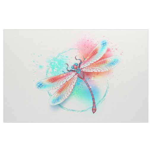 Red dragonfly on watercolor background fabric