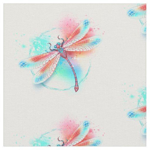 Red dragonfly on watercolor background fabric